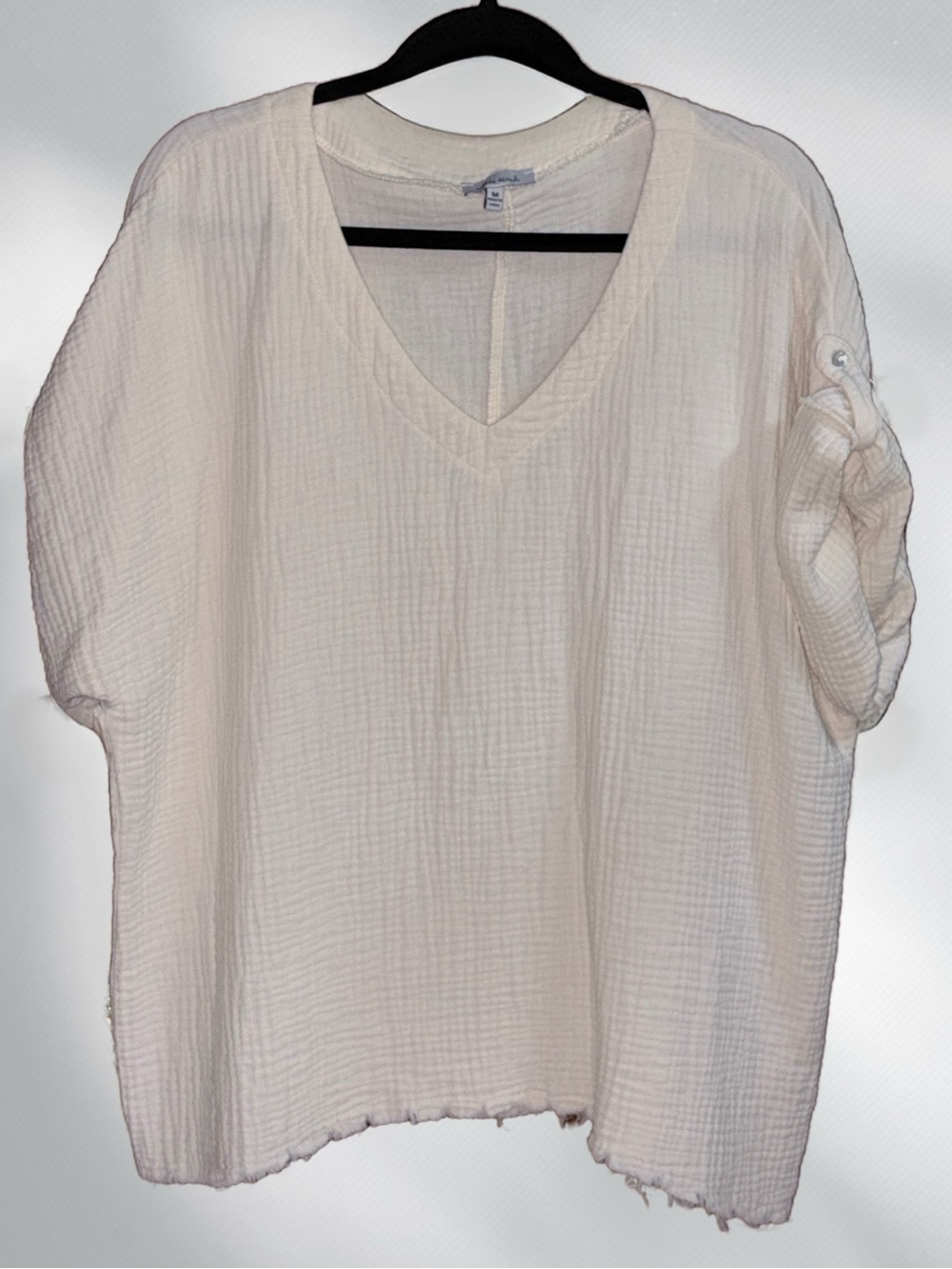 💯 Cotton Double GAUZE V-NECK Loose Short Sleeve Top NEW